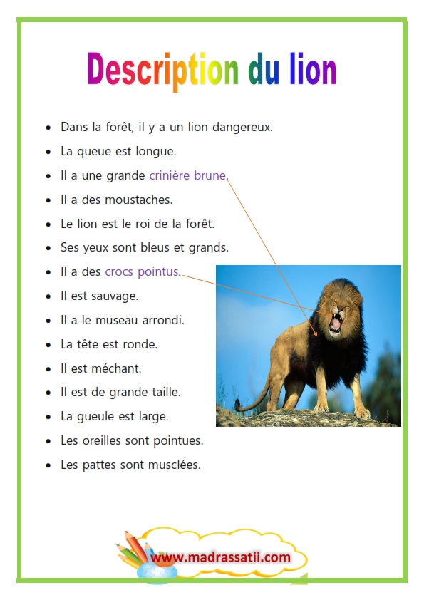 description of a lion creative writing