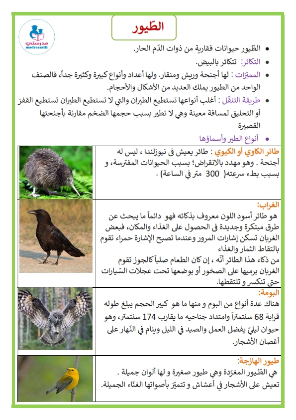 أنواع الطيور وأسمائها بالصور pdf