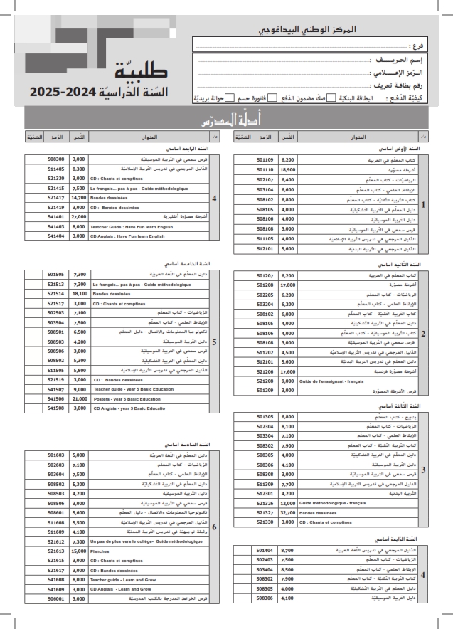 الطلبيّة  الخاصة بأدلّة المدرّس