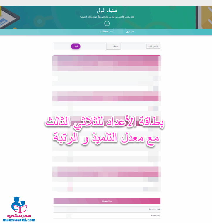 مدرستي بطاقة الاعداد الرتبة و المعدل