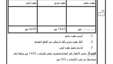امتحان رياضيات سنة ثالثة ابتدائي الثلاثي الأوّل