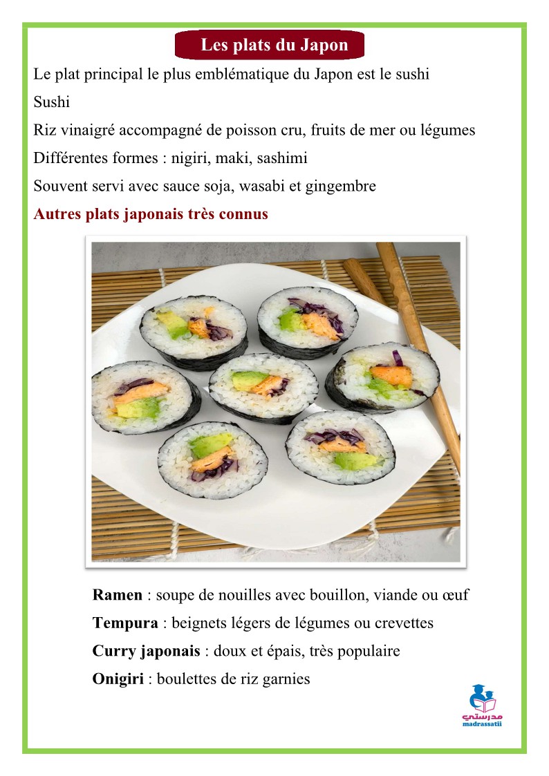 découvrir d'autres modes de vies les plats tunisiens plats du Japan plats d'Afrique du sud