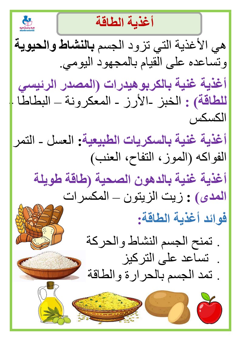 أغذية الطاقة أغذية الوقاية أغذية النمو - معلقات