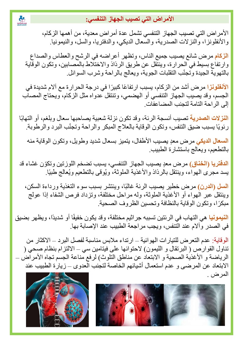 الأمراض التي تصيب الجهاز التنفسي