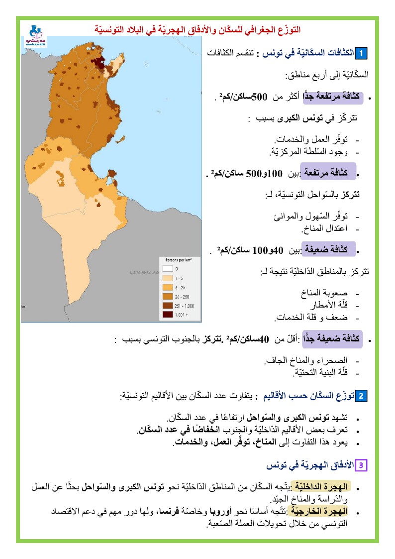 التوزّع الجغرافي للسكّان والأدفاق الهجريّة في البلاد التونسيّة