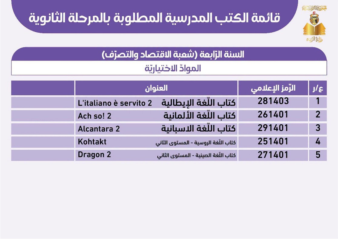 قائمة الكتب المدرسية المطلوبة لسنة البكالوريا
