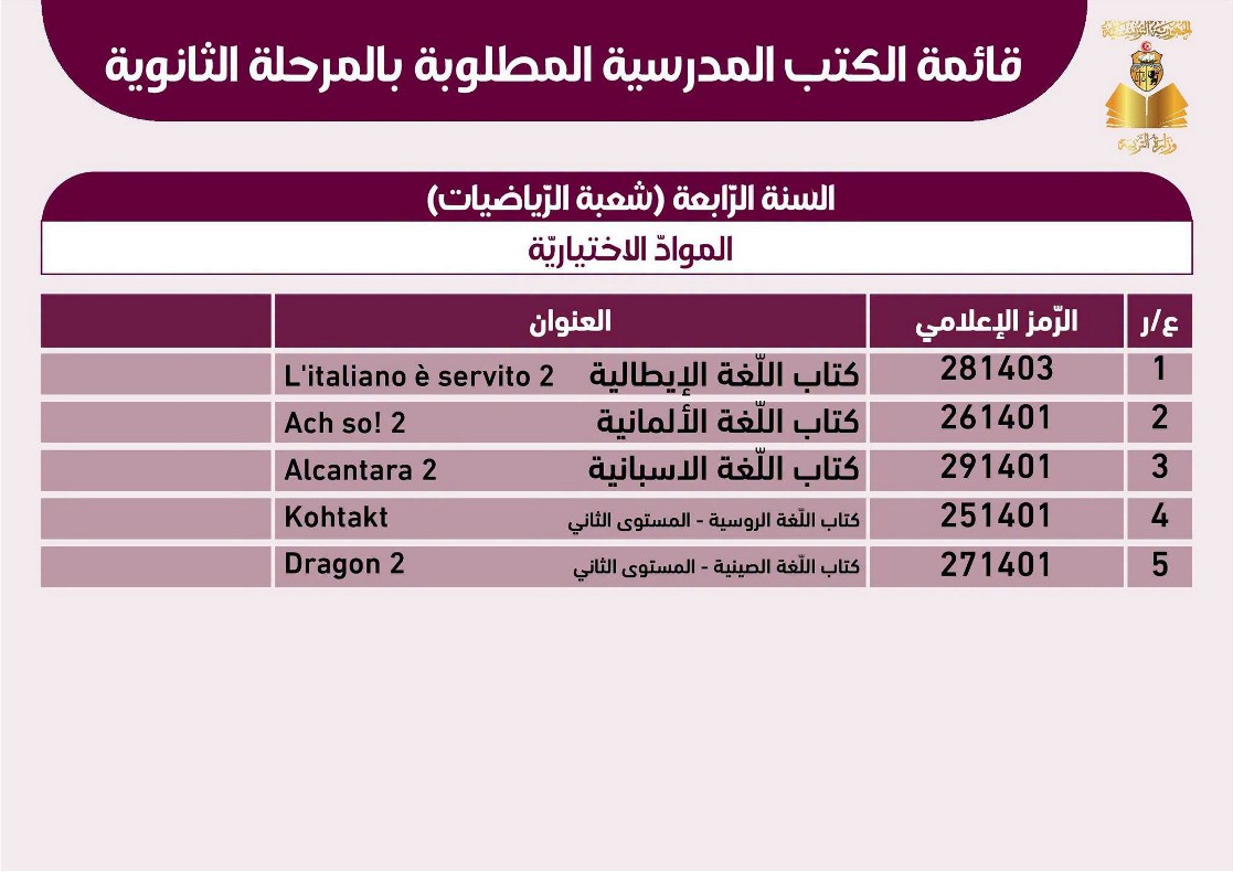 قائمة الكتب المدرسية المطلوبة لسنة البكالوريا