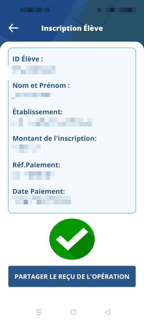 إستخلاص معلوم الترسيم باستعمال تطبيقة D17 - Payement effectué